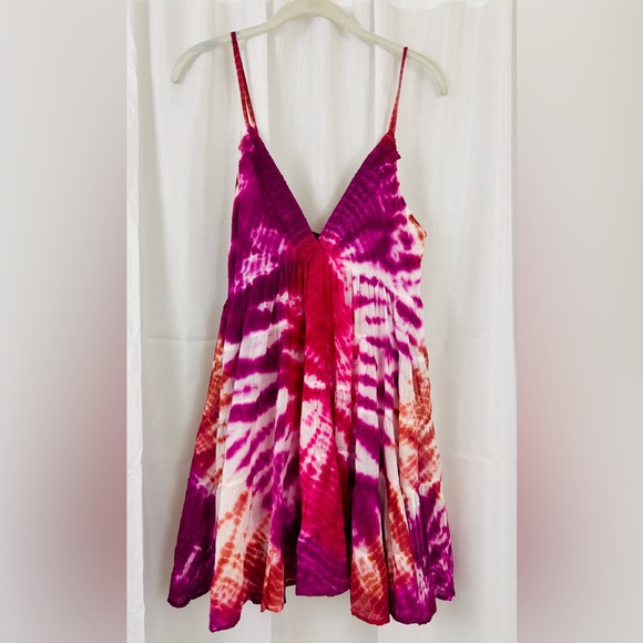 RAGA - Boho Spaghetti Strap Tie Dye Babydoll Dress Crocheted Trim  Mediu… - Picture 3 of 12